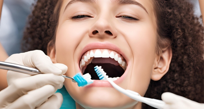 A female dental patient in Cary NC undergoing routine teeth cleaning at Legacy Dental